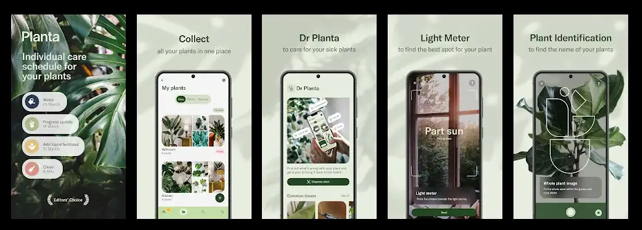 app para el cuidado de plantas Planta  Plant And Garden Care. Capturas de la aplicación movil.