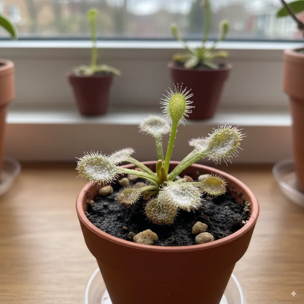 Oídio en hoja de Drosera